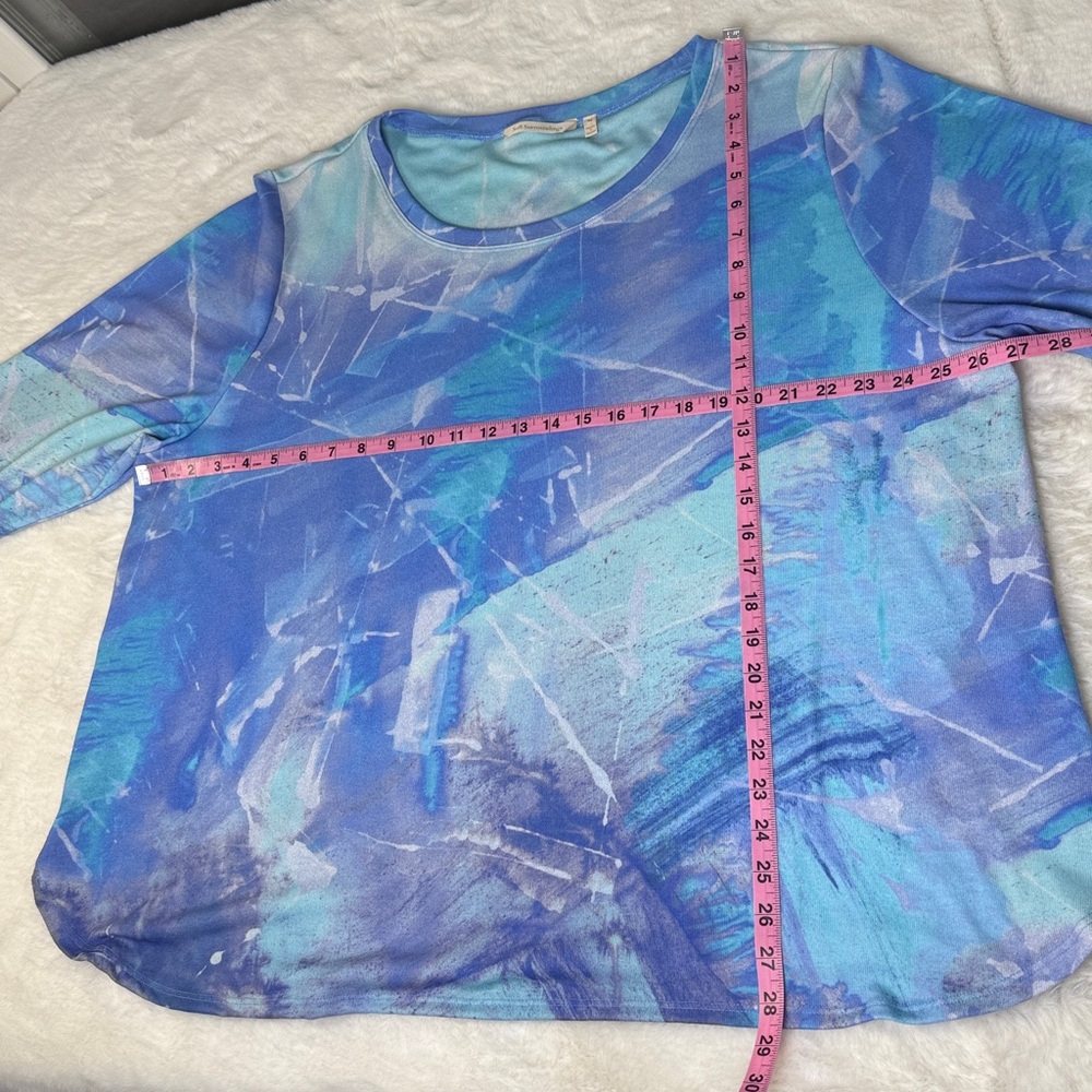 Soft Surroundings Tunic Top 3X Lilac Watercolor 3/4 Slv Comfy Stretch Cozy Artsy - Picture 7 of 15